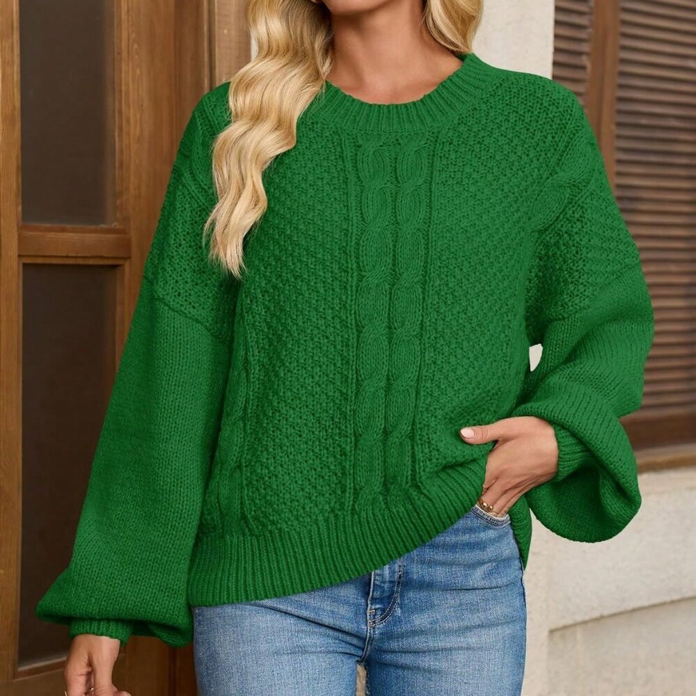 Dark Green Casual Women's Oversized Cable Sweater